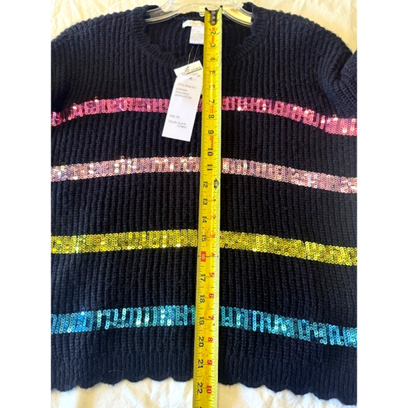 Design History Black Scallop Neck Sweater Pink Gold Blue Sequins NEW! Sz XS $118 - Picture 8 of 8